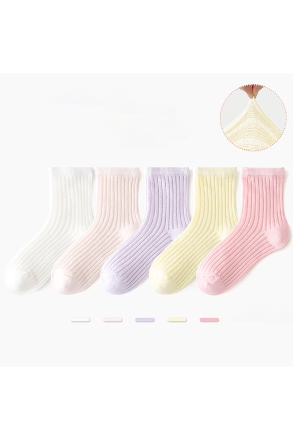 Children's Summer Thin Cotton Socks Basic Style Formal Round Neck Socks 5 Pairs Lightweight Solid Color Casual Socks Cute Children's Socks