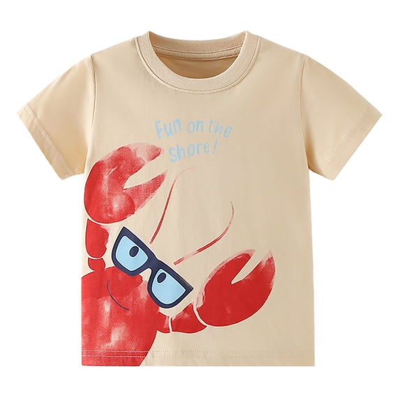 hengsof Children's Toddler Little Boy T-Shirt Spring Summer Short Sleeve Round Neck Shirt Cute Print Pattern Basic Daily Top
