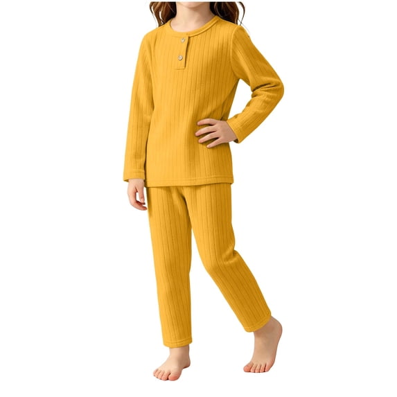 hengsof Children's Two Piece Fall Winter Casual Set Boys Girls Striped Long Sleeve Round Neck Button Down T-Shirt Trousers Comfortable Home Wear Set