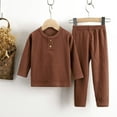 thumbnail image 1 of hengsof Children's Two Piece Summer Casual Set Boys Girls Striped Long Sleeve Round Neck Button Down T-Shirt Trousers Comfortable Home Wear Set, 1 of 3