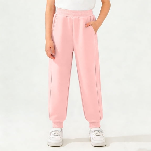 hengsof Children's Unisex Solid Color Sweatpants Fashionable Jogging Pants with Elastic Waist Suitable for Boys and Girls Aged 3-13