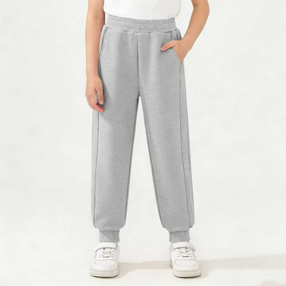 hengsof Children's Unisex Solid Color Sweatpants Fashionable Jogging Pants with Elastic Waist Suitable for Boys and Girls Aged 3-13