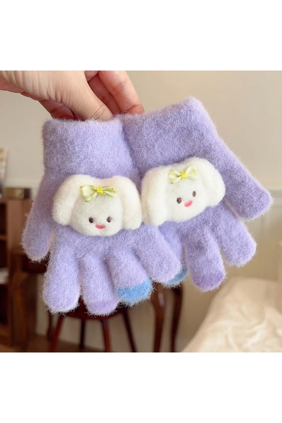Children's Winter Plush Gloves Cartoon Doll Soft Warm Gloves Unisex Comfortable Gloves for Little Girls Boys Cold Weather
