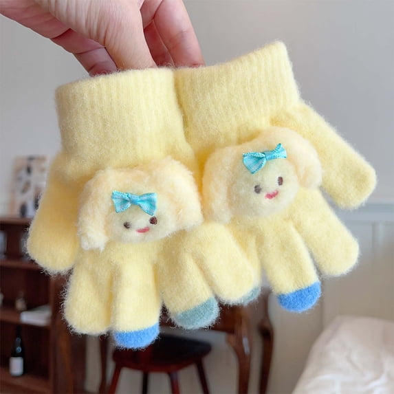 hengsof Children's Winter Plush Gloves Cartoon Doll Soft Warm Gloves Unisex Comfortable Gloves for Little Girls Boys Cold Weather