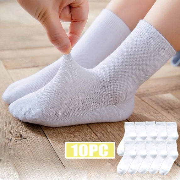 hengsof Childrens 10 Pair Pack White Ankle Socks, Solid Color Breathable Cotton Sport Socks for Daily Wear, Multipack Basic Essential Socks