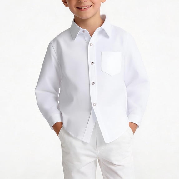hengsof Childrens Basic Collared Shirt Solid Color Button Down Long Sleeve Casual Top Everyday School Play Clothes for 4-14 Years Old