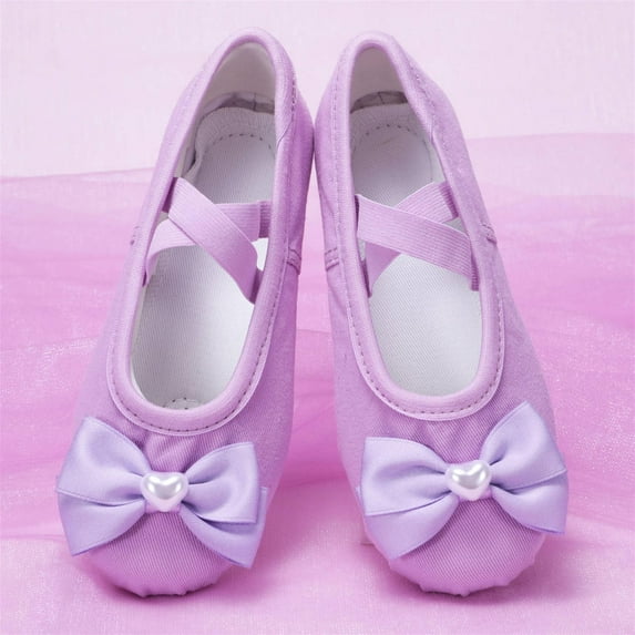 hengsof Childrens Classic Bow Detail Ballet Shoes, Soft Sole Leather Look Slip On Practice Slippers, No Tie Design for Easy On and Off