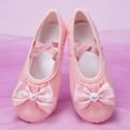 thumbnail image 1 of hengsof Childrens Classic Bow Detail Ballet Shoes, Soft Sole Leather Look Slip On Practice Slippers, No Tie Design for Easy On and Off, 1 of 7