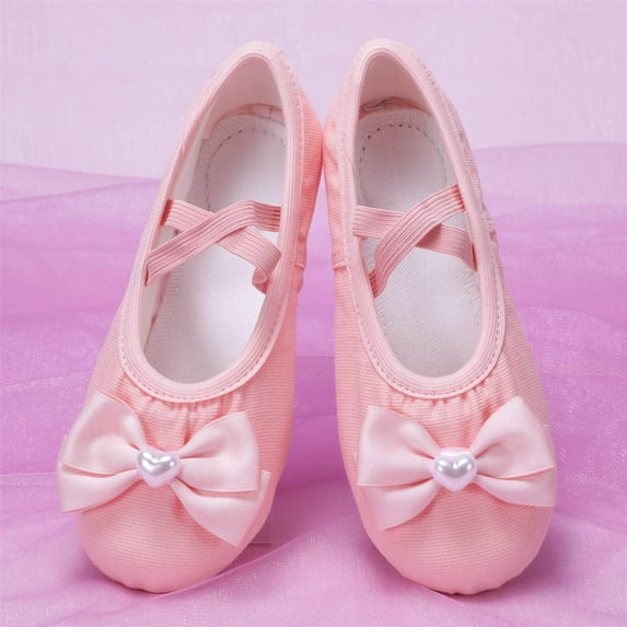 hengsof Childrens Classic Bow Detail Ballet Shoes, Soft Sole Leather Look Slip On Practice Slippers, No Tie Design for Easy On and Off