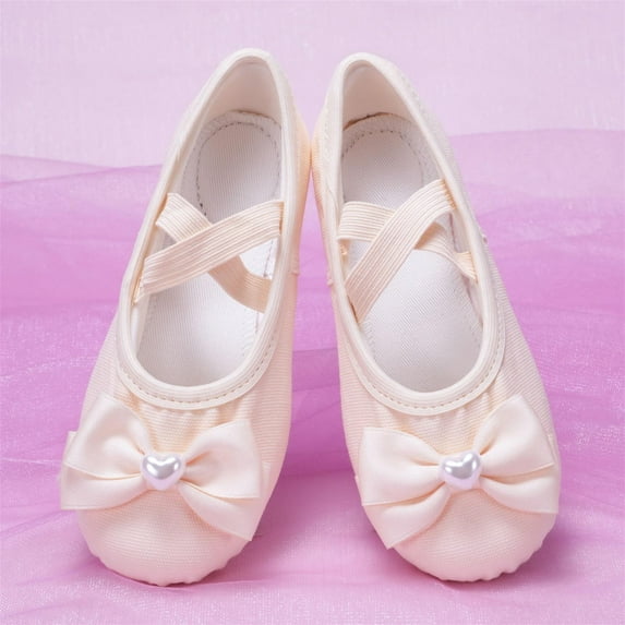 hengsof Childrens Classic Bow Detail Ballet Shoes, Soft Sole Leather Look Slip On Practice Slippers, No Tie Design for Easy On and Off