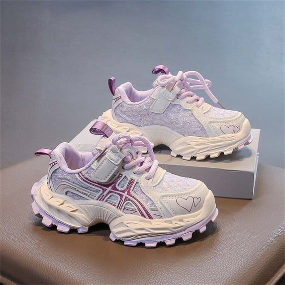 hengsof Childrens Heart Print Breathable Sneakers, Hook and Loop Closure Comfortable Sports Shoes, Playful Everyday Shoes for Girls, Lightweight for Running