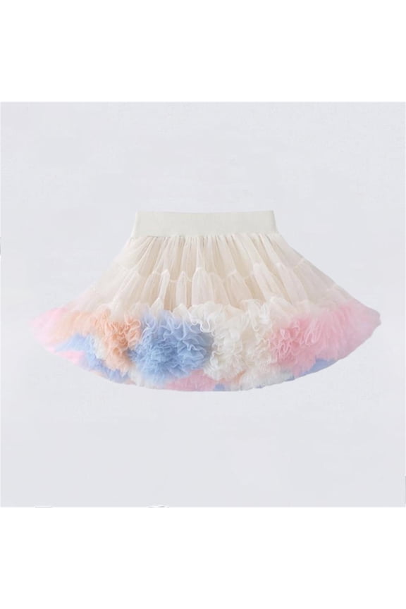 Childrens Sheer Net Performance Tutu Skirt, Elastic Waist Flowy Layers Dance Skirt, Stage Costume for Girls Size 0-10 Years