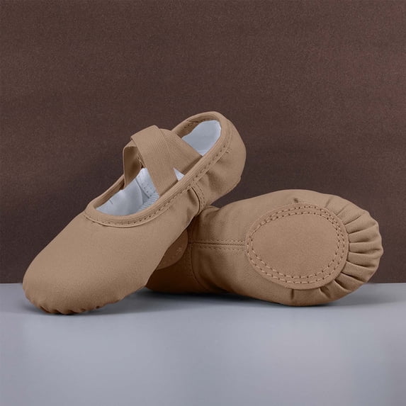 hengsof Childrens Solid Color Dance Shoes, Soft Sole Slip On Ballet Slippers for Practice, Flexible Leather like Gymnastics Shoes for Kids, No Tie Design