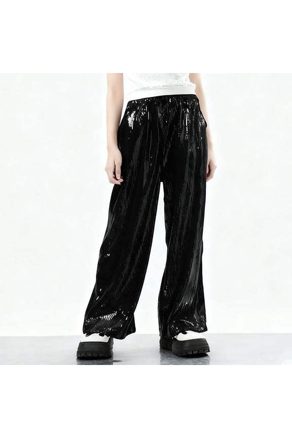 Childrens Solid Shimmer Performance Pants with Pockets, Elastic Waist Dance Practice Trousers, Sparkly Bottoms for Recitals Size 3 to 15 Years