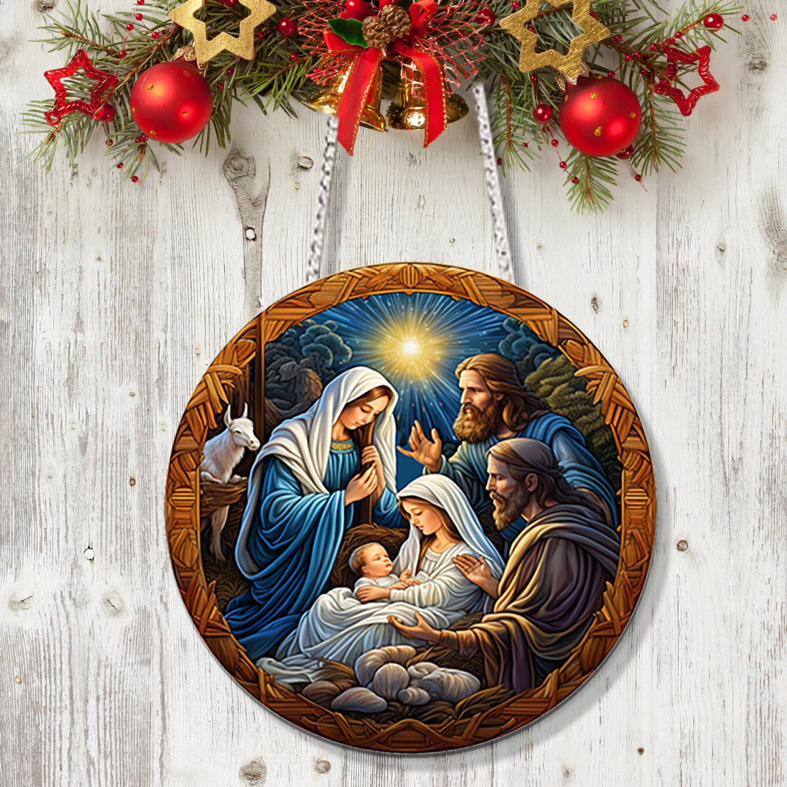 hengsof Christmas Acrylic Nativity Ornament Nativity Scene Xmas Tree Hanging Ornaments Christian ...