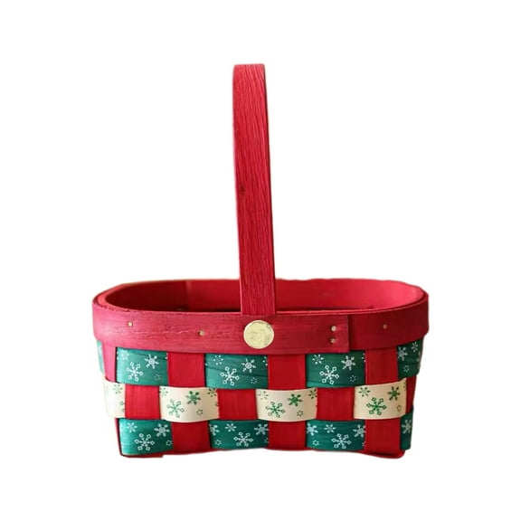 hengsof Christmas Baskets for Gifts Rectangle Red & Green Storage Baskets with Handle & Bow, Small Xmas Tote Basket for Holiday Decorative Present Wrapping
