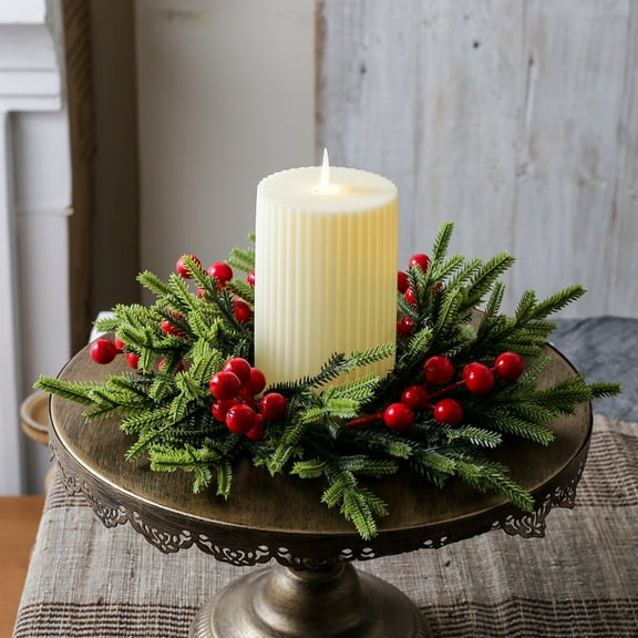 hengsof Christmas Candle Ring Garland with Red Berries Hanging Decor for Kitchen Cabinet Table Centerpieces Candle Accents Perfect for Christmas