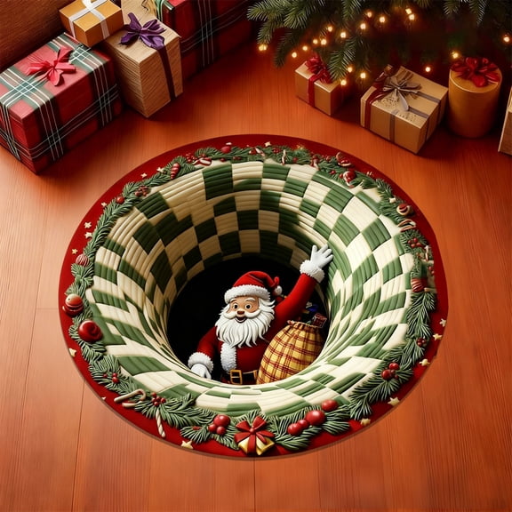 hengsof Christmas Circular Carpet Stereoscopic Visual Effect Entrance Door Mat Household Absorbent Nonslip Foot Mat Dirt Proof Mat Bathroom Nonslip Mat Size 23.6 Inch