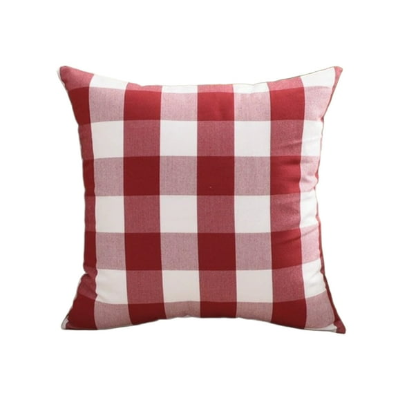 hengsof Christmas Classic Farmhouse Check Plaids Linen Soft Decorative Square Throw Pillow Covers Home Decor Cushion Case for Sofa Bedroom 18x18 Inch