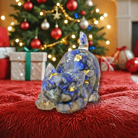 hengsof Christmas Crystal Cat Figurine Carved Healing Crystals Gemstones Cat Animal Statue Cute Cat Ornament for Home Desk Decor Good Luck Cat Gifts for Women Men Christmas