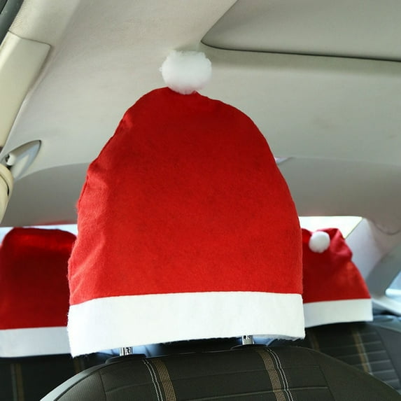 hengsof Christmas Hat Car Headrest Cover Festive Seat Decor for Cars Holiday Travel Ideal for Christmas Car Decor