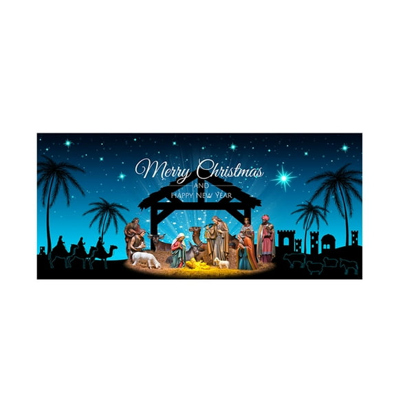 hengsof Christmas Nativity Garage Door Banner, Merry Christmas Religious Holiday Garage Door Cover Nativity Large Murals Decoration Xmas Holiday Hanging Wall House Photo Backgrounds Poster