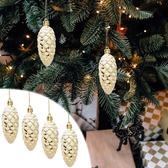 hengsof Christmas Pinecone Ball Ornaments Shatterproof Plastic Decorative Christmas Pine Cone Ornaments Hanging Xmas Tree Baubles Glittering Decorations