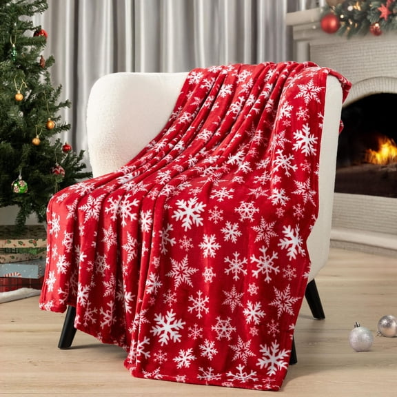 hengsof Christmas Throw Blanket Red White Snowflake Blankets Ultra Soft Flannel Fleece Bed Cover Xmas Winter Holiday Throw Warm Cozy Fuzzy Plush Blankets Lightweight Cabin Throw for Sofa Couch
