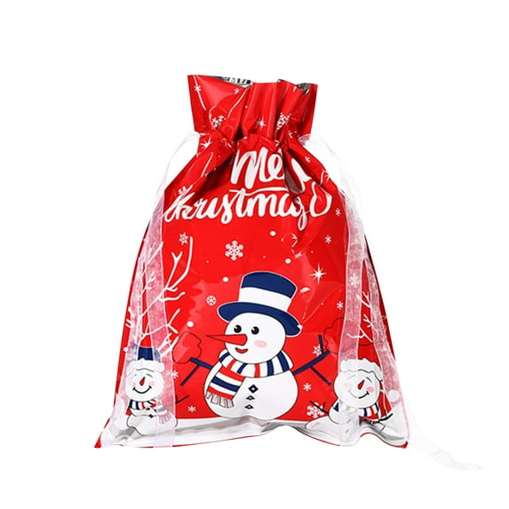 hengsof Christmas Winter Gift Wrap Bag Drawstring Bags Blue Plaids Santa Snowman Reindeer Xmas Tree Backpack Reusable Treat Goody Candy Gift Bags for Christmas Party Favors Birthday Supplies