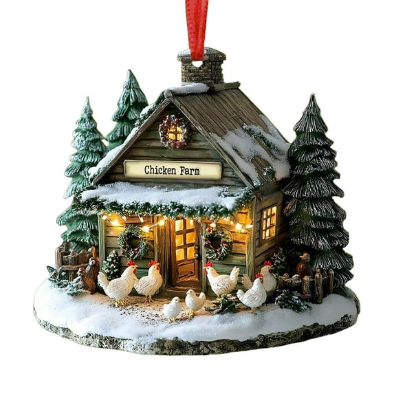 hengsof Cozy Farm Cottage Themed Christmas Pendant Flatbed Car Acrylic Ornament for Tree Branches Shelves Farmhouse-Style Home Ambiance Perfect for Christmas