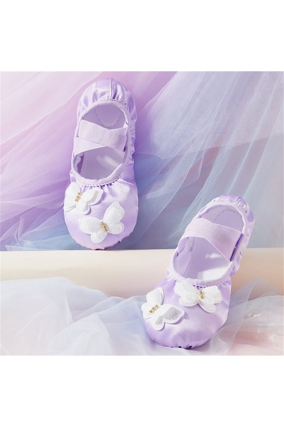 Cute Butterfly Ballet Shoes for Girls Ballerina Flats for Kids Dance Soft Satin Children's Exercise Shoes