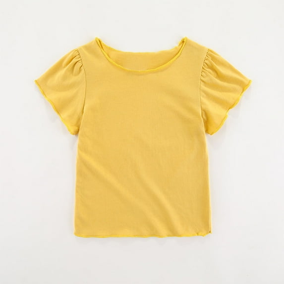 hengsof Cute Short Sleeve T-Shirt for Children Collared Button Down Ruffled Top Casual Summer Style Loose Top Comfortable Short Sleeve T-Shirt