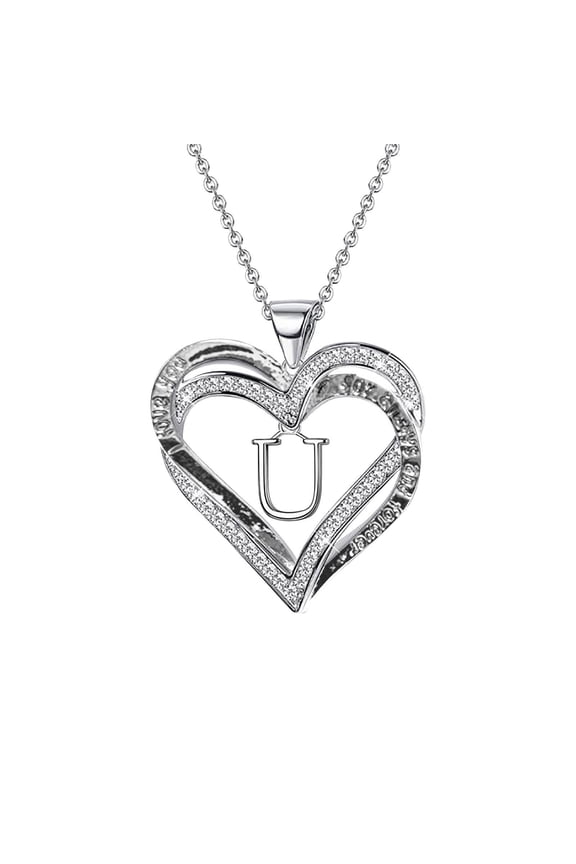 Double Heart Diamond Necklace, 26 English Letters Couple Design Jewelry, Personalized Initial Valentine's Gift, Romantic Relationship Accessory