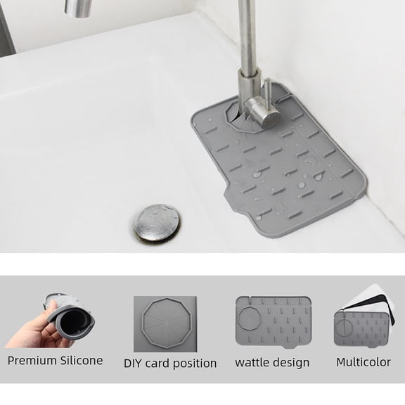 hengsof Double-sided Kitchen Sink Splash Guard, Silicone Sink Faucet Mat, Sink Draining Pad Behind Faucet, Kitchen Sink Accessories, Faucet Absorbent Mat