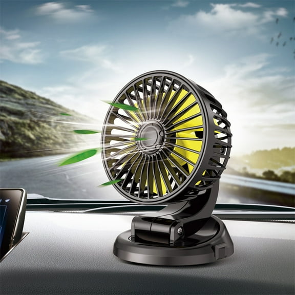 hengsof Electric Car Cooling Fan,12V 360°Adjustable Dual Head Cooling Air Fan With Two 3.1A USB Smart Output charging port, Brushless Motor Low Noise Automobile Vehicle Fan for Car/SUV/RV/Truck