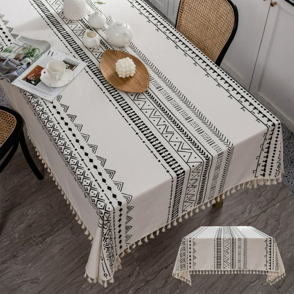hengsof Embroidered Tablecloth for Dining Table,Dust Proof Spillproof Soil Resistant Cotton Linen Rectangle Table Cloths For Holiday Party Dinner