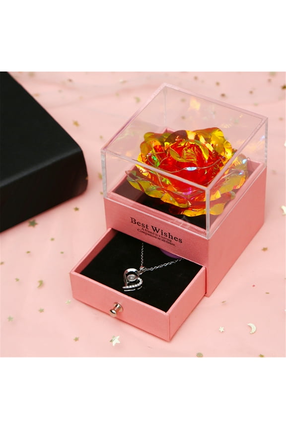 Eternal Preserved Red Rose Necklace with Heart Pendant - I Love You in 100 Languages, Ideal Gift for Her on Valentine's, Mother's Day，Anniversary - Classic