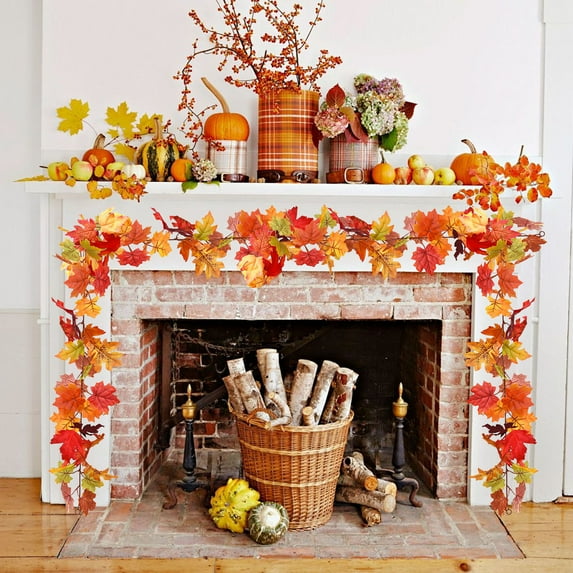 hengsof Fake Flowers Silk Flowers Faux Maple Leaf Eucalyptus Garland for Outdoor Hanging Wall Rattan Festival Maple Decor Leaf Maple Rattan Decoration Leaf Party Christmas Fall Simulation Home Decor