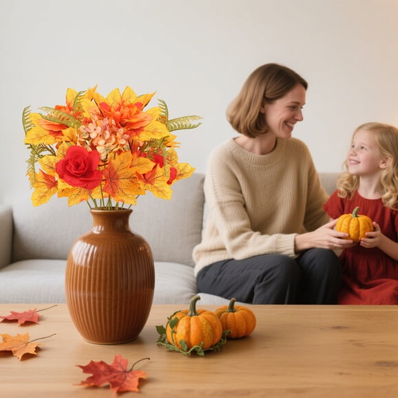 hengsof Fall Artificial Flowers Decoration Maple Leaf Stem Pumpkin Branch Sunflower and Berries for Fall Thanksgiving Home Kitchen Festival Decoration
