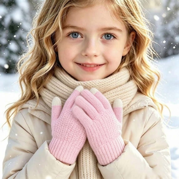 hengsof Fall Winter Gloves Full Finger for Boys Girls - Kids Thick Thermal Knitted Gloves for Cold Weather 3-8Y