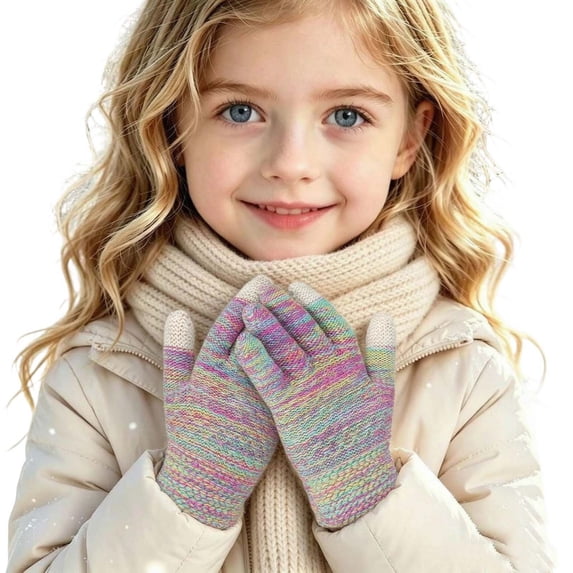 hengsof Fall Winter Gloves Full Finger for Boys Girls - Kids Thick Thermal Knitted Gloves for Cold Weather 3-8Y