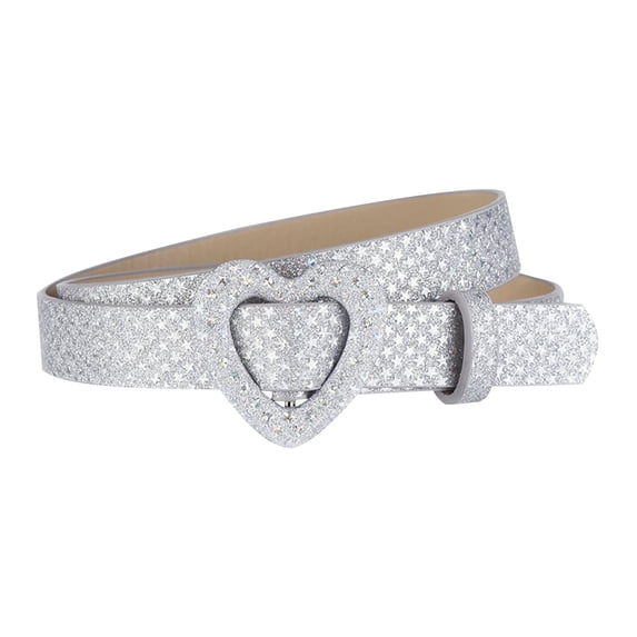 hengsof Fashionable Heart Shaped Sequined Buckle Belt for Girls, Cute Comfortable Solid Color Thin Children's Casual Belt