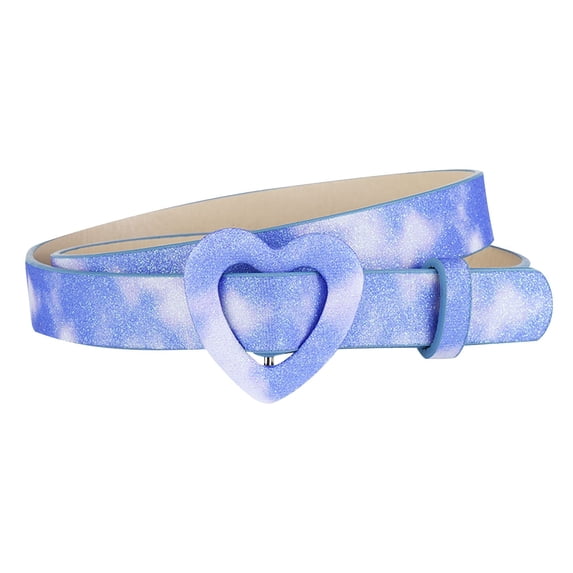 hengsof Fashionable Heart Shaped Sequined Buckle Belt for Girls, Cute Comfortable Solid Color Thin Children's Casual Belt