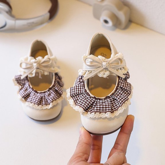 hengsof Fashionable Lace Flat Shoes for Girls Soft Comfortable Round Toe Cute Casual Shoes Sweet Bow Leather Shoes for Spring Summer