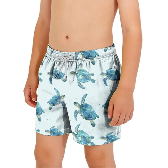 hengsof Fashionable Printed Swim Trunks for Boys, Summer Drawstring Elastic Waist Beach Casual Shorts with Pockets