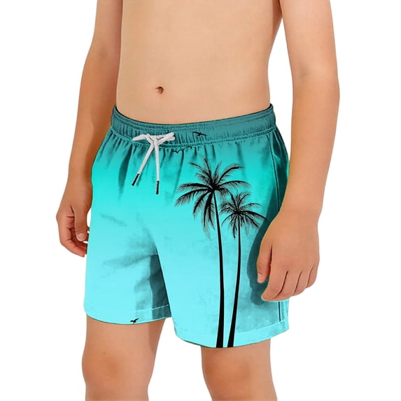 hengsof Fashionable Printed Swim Trunks for Boys, Summer Drawstring Elastic Waist Beach Casual Shorts with Pockets