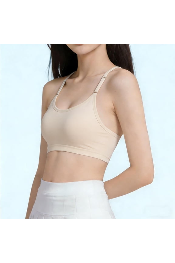 Fashionable Sports Bra for Girls, Solid Color Cotton Bra for Puberty, Anti Exposure Underwear with Breast Pads, Suitable for Children Aged 9-15