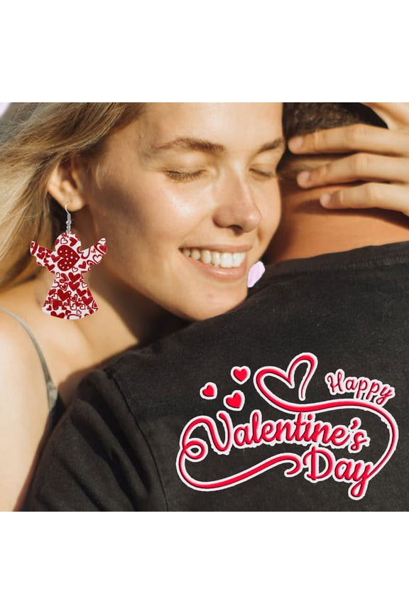 Faux Leather Drop Dangle Earrings, Valentine's Day Party Accessory for Women, Romantic Design Ear Jewelry, Festive Holiday Earrings