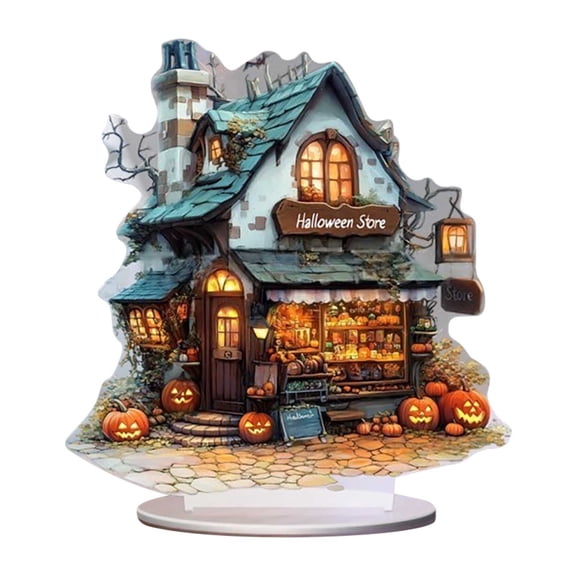 hengsof Ghost Halloween Village Acrylic Castle House Crafts for Indoor Outdoor Halloween Party Decor Supplies