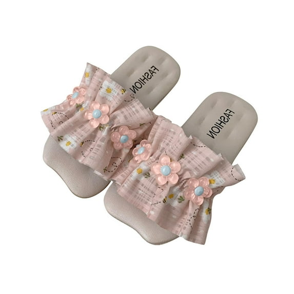 hengsof Girl Summer Stylish Sweet Pearl Bow Leather Sandals,Suitable for Indoor Outdoor,Versatile Casual Cute Beach Shoes